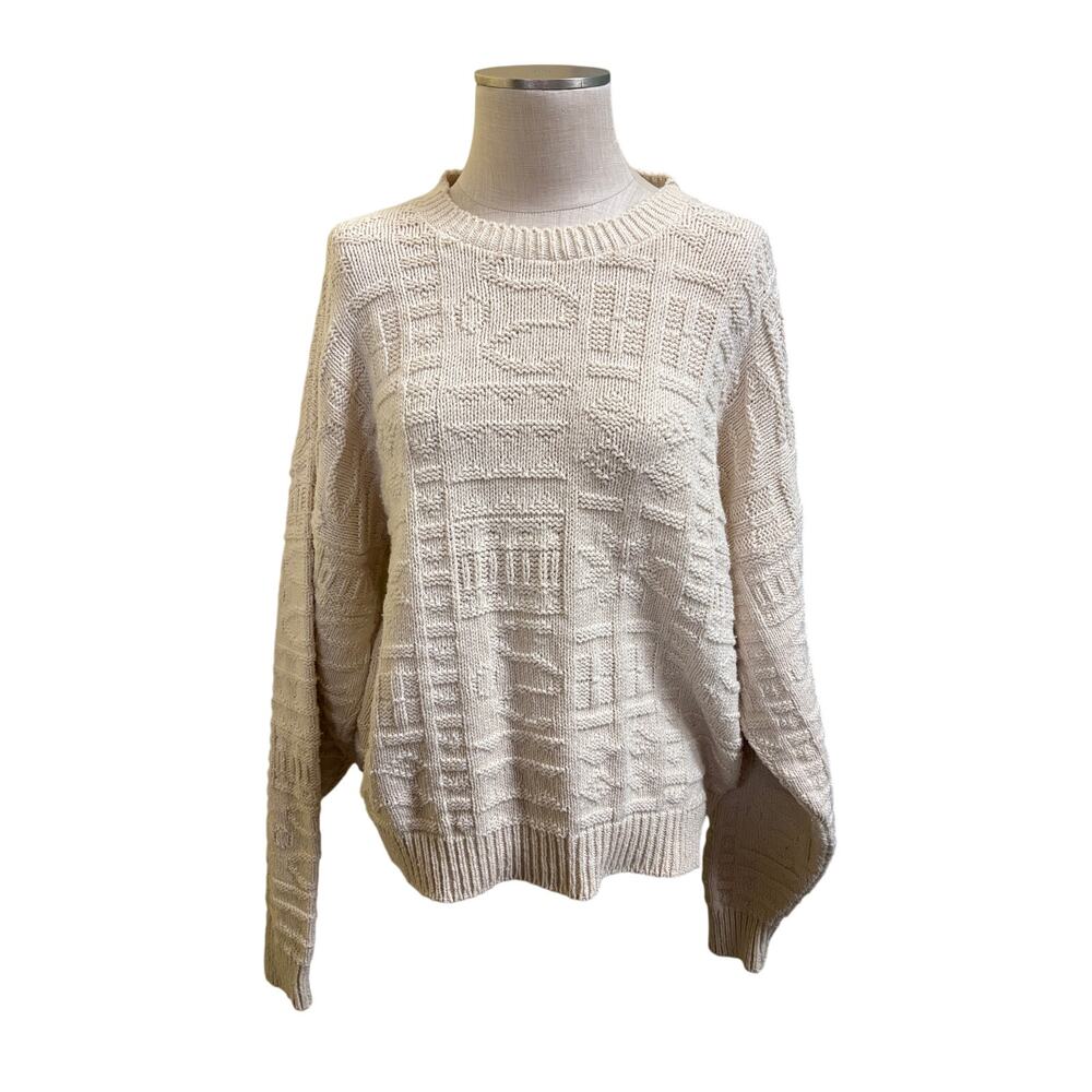 Steffano Man 90s Chunky 3D Knit Cotton Cream Dad Sweater size XL